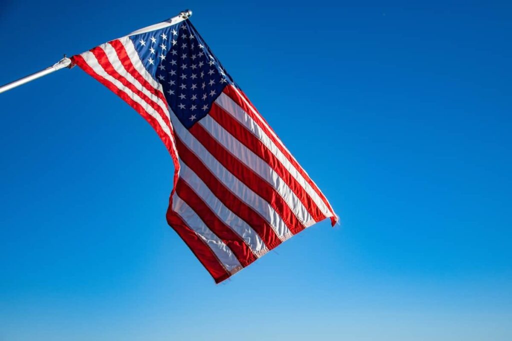 closeup of the american flag on a sunny day