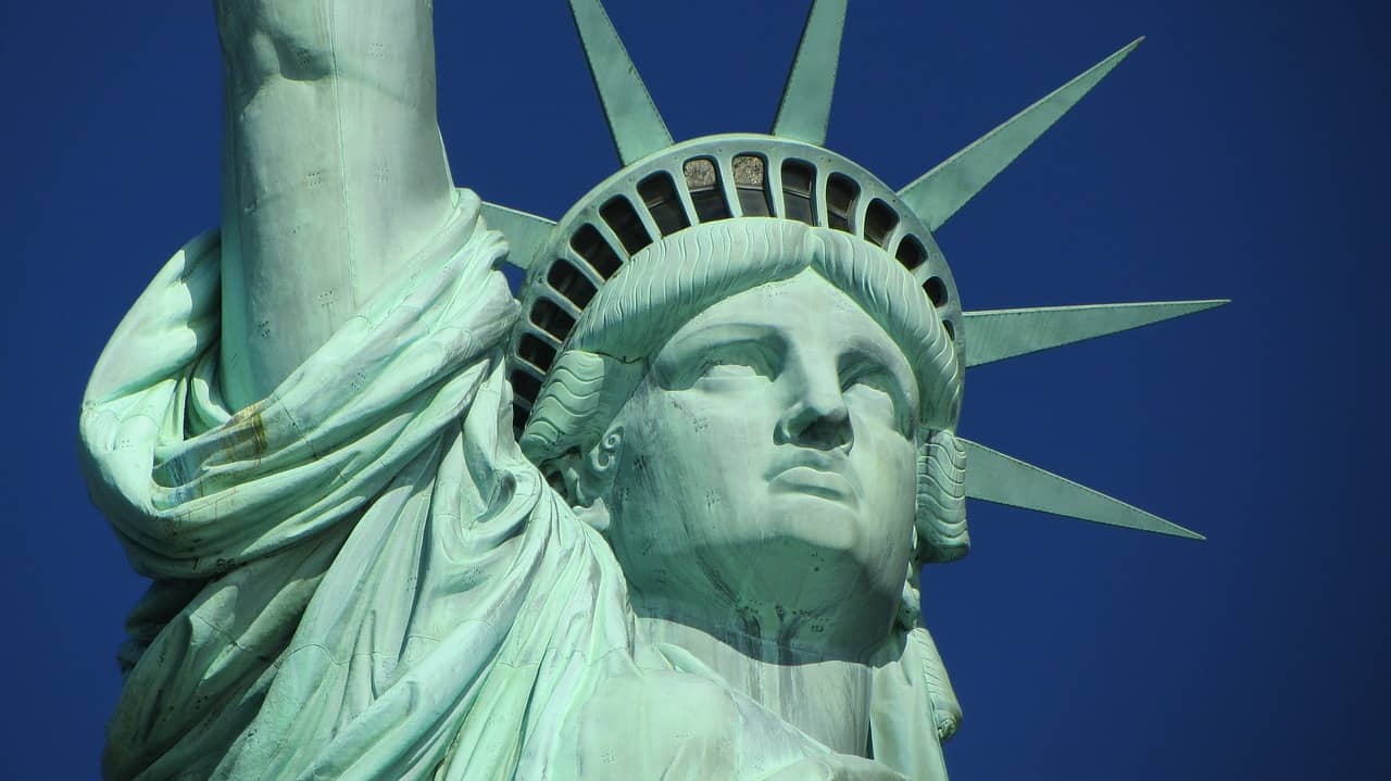 closeup of the statue of liberty in new york city