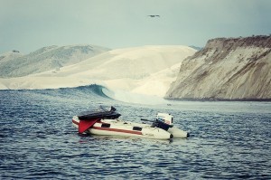 Dinghy boat at Hollister Ranch in Santa Barbara, California,